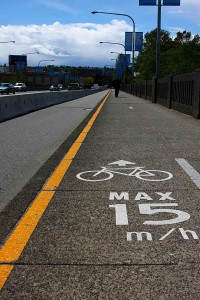 MAX 15 m/h, bike lane, vancouver, bc, burrard street bridge.